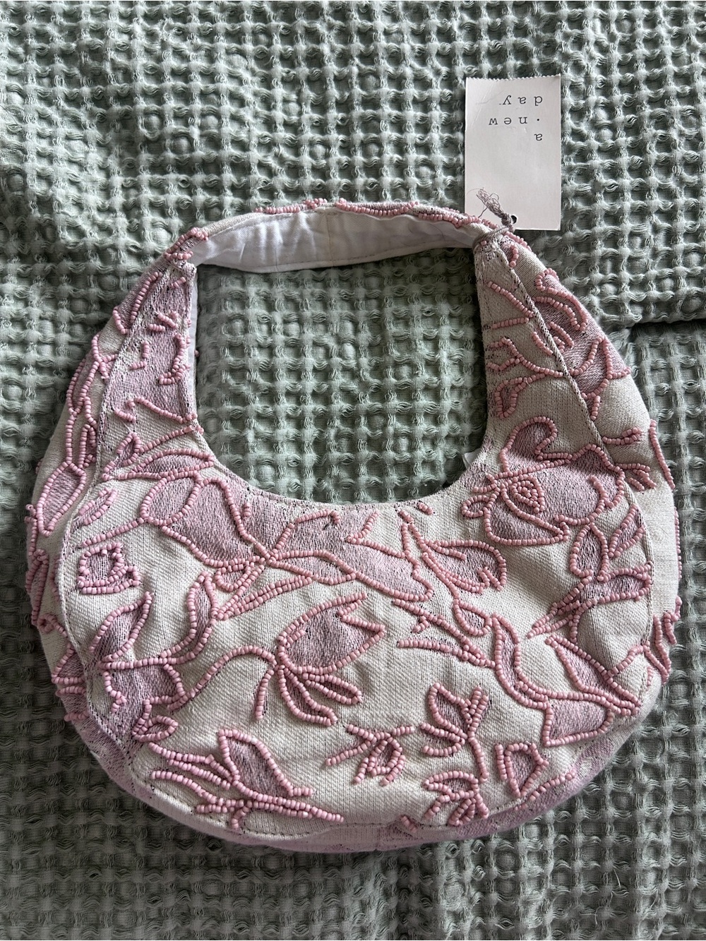 a new day Pink Embroidered Crescent Mini Shoulder Bag